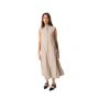 Airy Solid A-Line Midi  Dress - Beige