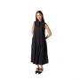 Airy Solid A-Line Midi  Dress - Black