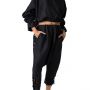 Linen Crossover Harem Pants - Black